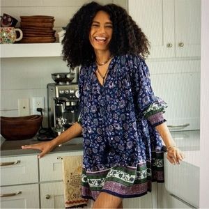 Natural Life Dara Mini Dress Navy Floral Border